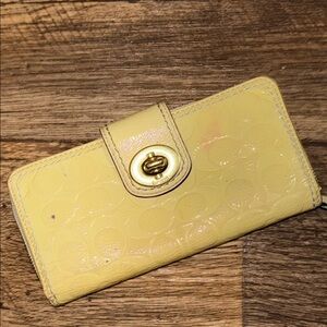 Coach Yellow Key Card Holder with Turnlock Closure